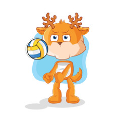 Poster - deer play volleyball mascot. cartoon vector