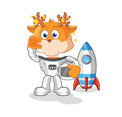 Canvas Print - deer astronaut waving character. cartoon mascot vector