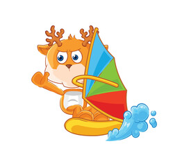 Poster - deer windsurfing character. mascot vector