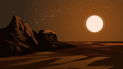 Wall Mural - desert night landscape with full moon and stars. moonlight over desert