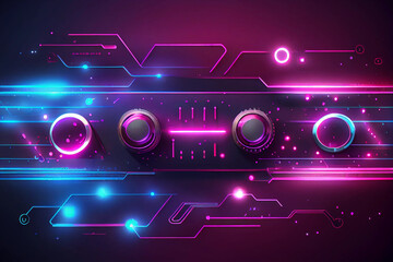 Poster - Abstract Tech Banner on Pink Blue Background with Digital Technology Line and Light Effects, generative ai