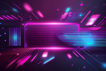 Leinwandbilder - Digital technology banner pink blue background concept with technology line light effects, abstract tech, illustration for graphic design