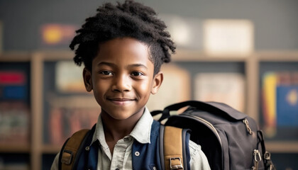 a handsome smiling, happy, young african american school boy. black student wearing a polo shirt wit