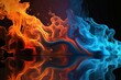 An abstract image featuring a fiery red and watery blue combination set against a black background creates a striking contrast of elements. The dynamic and fluid design portrays the opposition