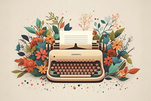 Vintage Typewriter With Flowers