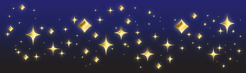 Gold 3d stars emoji on blue black gradient background shimmer holiday sparkle vector