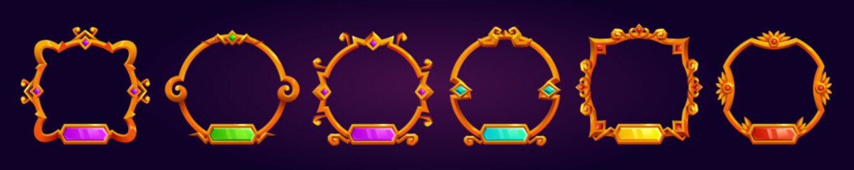 Poster - set of round golden avatar frames isolated on background. vector cartoon illustration of fantasy bor