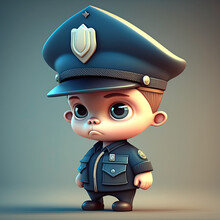 Cute 3d Cartoon Boy In A Police Officers, Generative AI