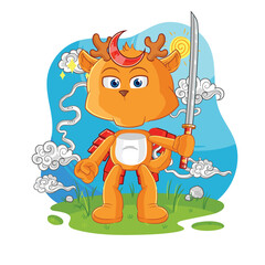 Poster - fawn samurai cartoon. cartoon mascot vector