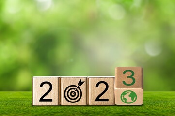 Canvas Print - Set of wooden cube blocks with 2023 numbers