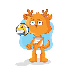 Canvas Print - fawn play volleyball mascot. cartoon vector