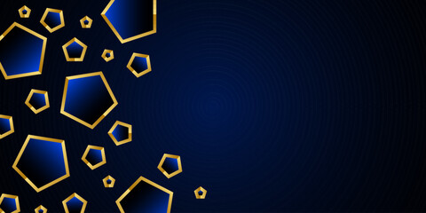 Abstract pentagons pattern, luxury dark blue with gold. Modern vector background.
