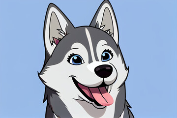 Wall Mural - Cute cartoon Husky dog anime plays runs and smiles.