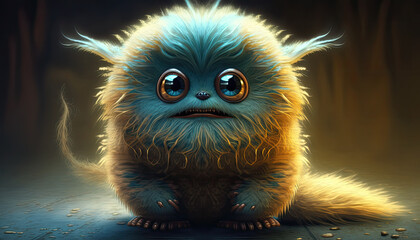 Wall Mural - cute furry monster generative ai