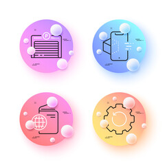 Aufkleber - Augmented reality, Recovery gear and Parking garage minimal line icons. 3d spheres or balls buttons. Travel passport icons. For web, application, printing. Vector