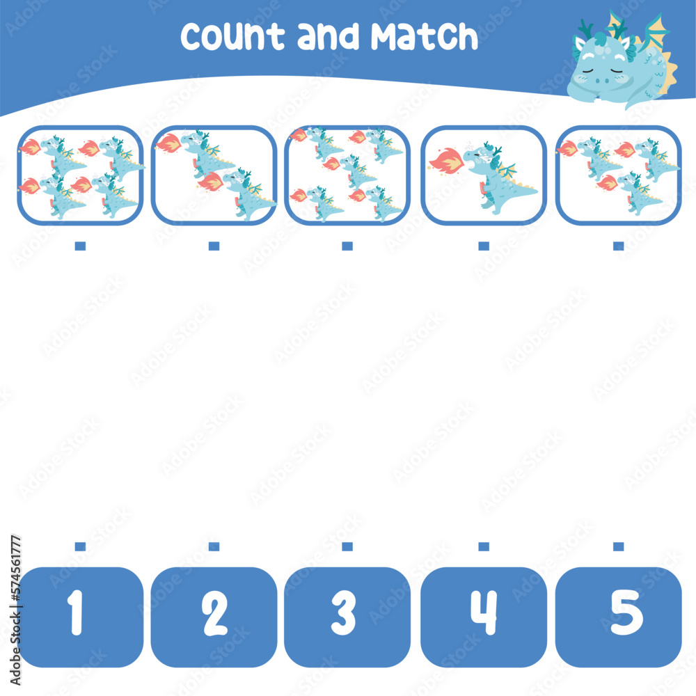 Count and match the images with the number worksheet for preschool kids ...