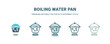 © Abstract - boiling water pan icon in 5 different style. Outline, filled, two color, thin boiling water pan icon isolated on white background. Editable vector can be used web and mobile