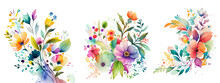 Watercolor Spring Flowers Collection, Spring Florals. Generative AI