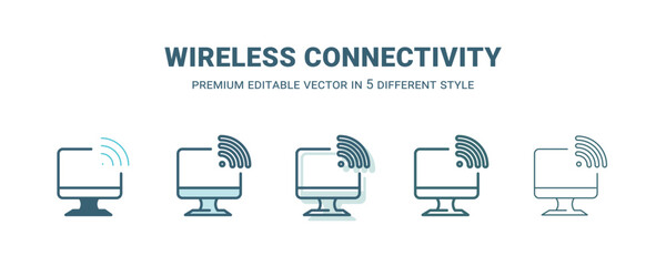 wireless connectivity icon in 5 different style. Outline, filled, two color, thin wireless connectivity icon isolated on white background. Editable vector can be used web and mobile