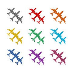 Wall Mural - Airplanes icon isolated on white background. Set icons colorful