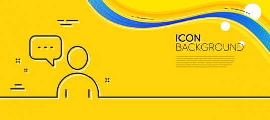 Aufkleber - User communication line icon. Abstract yellow background. Person with chat speech bubble sign. Human silhouette symbol. Minimal users chat line icon. Wave banner concept. Vector