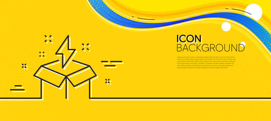 Poster - Out of the box line icon. Abstract yellow background. Creativity sign. Gift box with lightning bolt symbol. Minimal creative idea line icon. Wave banner concept. Vector