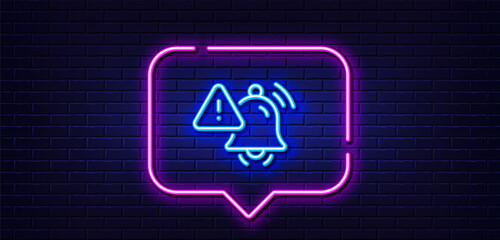 Poster - neon light speech bubble. attention bell line icon. alarm reminder sign. notification message symbol