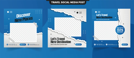 Instagram post for traveling and holiday vacation social media post web banner template