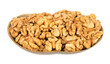 Peeled walnuts in wooden bowl on white. Walnut kernels-healthy snack.