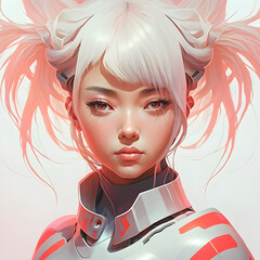 Illustration of a portrait of an Asian girl using AI generative.