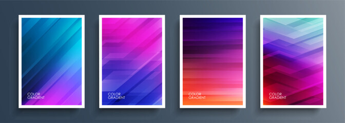 Fototapete - Set of abstract backgrounds with vibrant color gradients and line patterns. Bright graphic templates collection for brochure covers, posters, flyers and cards. Vector illustration.