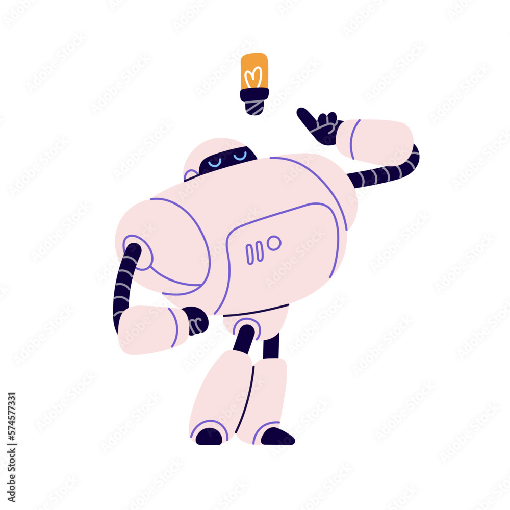 Cute creative robot with idea, thought, solution. Smart retro-styled ...