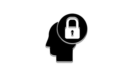 Canvas Print - Black Human head with lock icon isolated on white background. 4K Video motion graphic animation