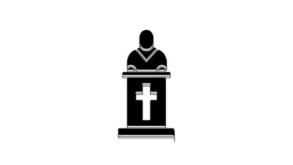 Sticker - Black Church pastor preaching icon isolated on white background. 4K Video motion graphic animation