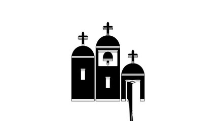 Poster - Black Church building icon isolated on white background. Christian Church. Religion of church. 4K Video motion graphic animation