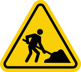 Road works sign. Attention, road works are underway. Warning sign. Yellow triangle.
