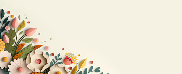 Wall Mural - Floral frame border Background paper cut style, border of flowers Good for invitations and greeting cards, copy space for text, wedding , banner, wishes, invitation