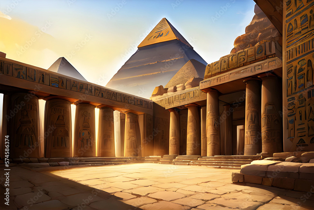 Historical Illustration of Ancient Egypt with Ancient Architecture and ...