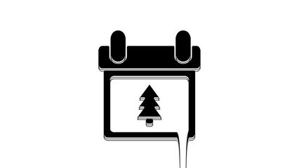 Poster - Black Calendar with tree icon isolated on white background. Event reminder symbol. Merry Christmas and Happy New Year. 4K Video motion graphic animation