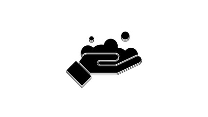 Sticker - Black Washing hands with soap icon isolated on white background. Washing hands with soap to prevent virus and bacteria. 4K Video motion graphic animation