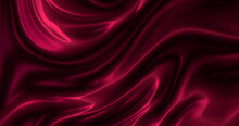 4k Amazing Abstract Maroon Curved Silk Texture. 3d Banner Dark Royal Red Color. Oil Marble Trendy Dynamic Art With Glowing Effect. Wavy Fluid Modern Deluxe Background. Passion Lovely Banner. Romantic