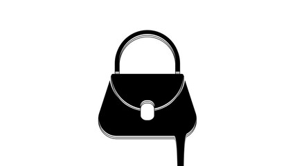 Sticker - Black Handbag icon isolated on white background. Female handbag sign. Glamour casual baggage symbol. 4K Video motion graphic animation