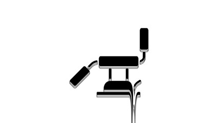 Sticker - Black Medical dental chair icon isolated on white background. Dentist chair. 4K Video motion graphic animation