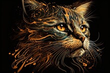 Abstract Illustration Of A Cat. Artist, Watercolor, Pet, Style, Style, Detailed, Animals, Graphics, Design, Head, Close-up, Playful, Characteristic, Eyes, 8k, Care, Abstraction. Art Concept. AI