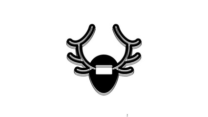 Poster - Black Deer antlers on shield icon isolated on white background. Hunting trophy on wall. 4K Video motion graphic animation