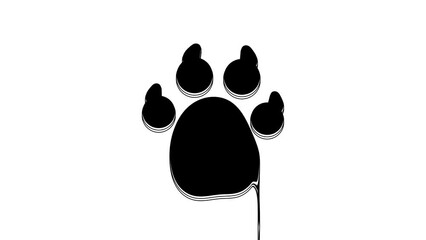 Poster - Black Paw print icon isolated on white background. Dog or cat paw print. Animal track. 4K Video motion graphic animation