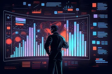Wall Mural - Analyst working with computer in Business Analytics and Data Management System to make report with KPI and metrics connected to database. Ai Generative