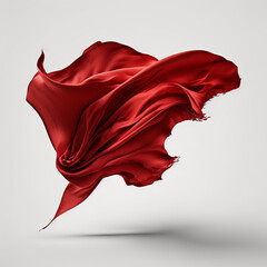 red silk fabric cloth flying in air with white background