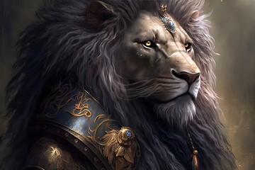 Wall Mural - royal majesty: an illustration of a fantasy lion generative ai