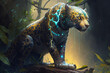 Rainforest, Jaguar, body with blue lightning effect. Generative AI